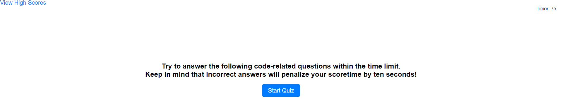 Coding Quiz Screenshot